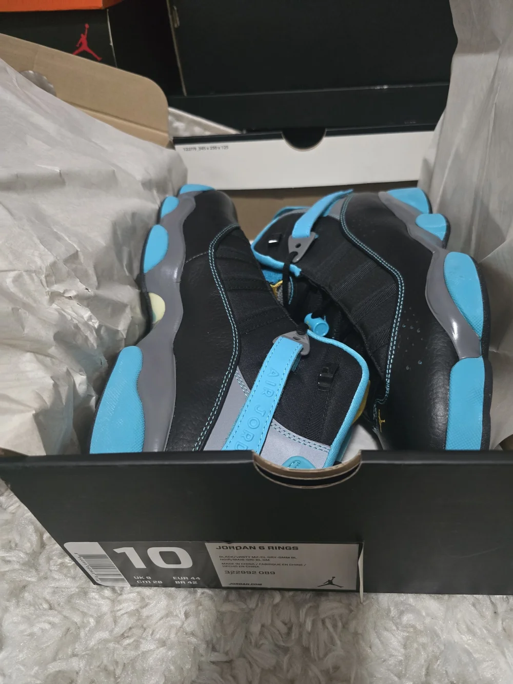 Air Jordan 6 ring Men's Shoe's Black and Turquoise Basketball Shoes Size 10